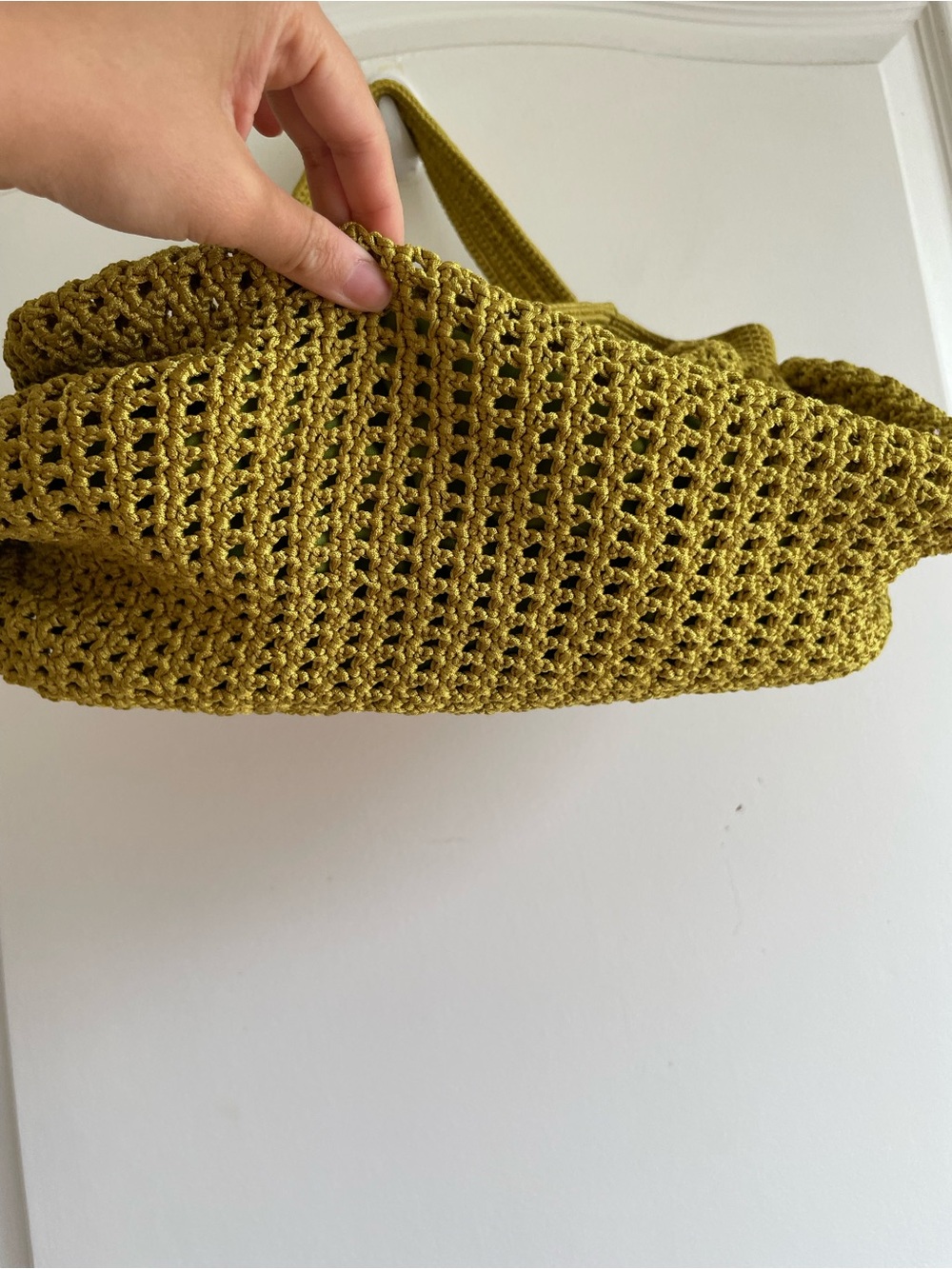 Women’s Crochet Knit Hobo Shoulder Bag Purse Chartreuse Green Boho Artsy - Picture 3 of 7